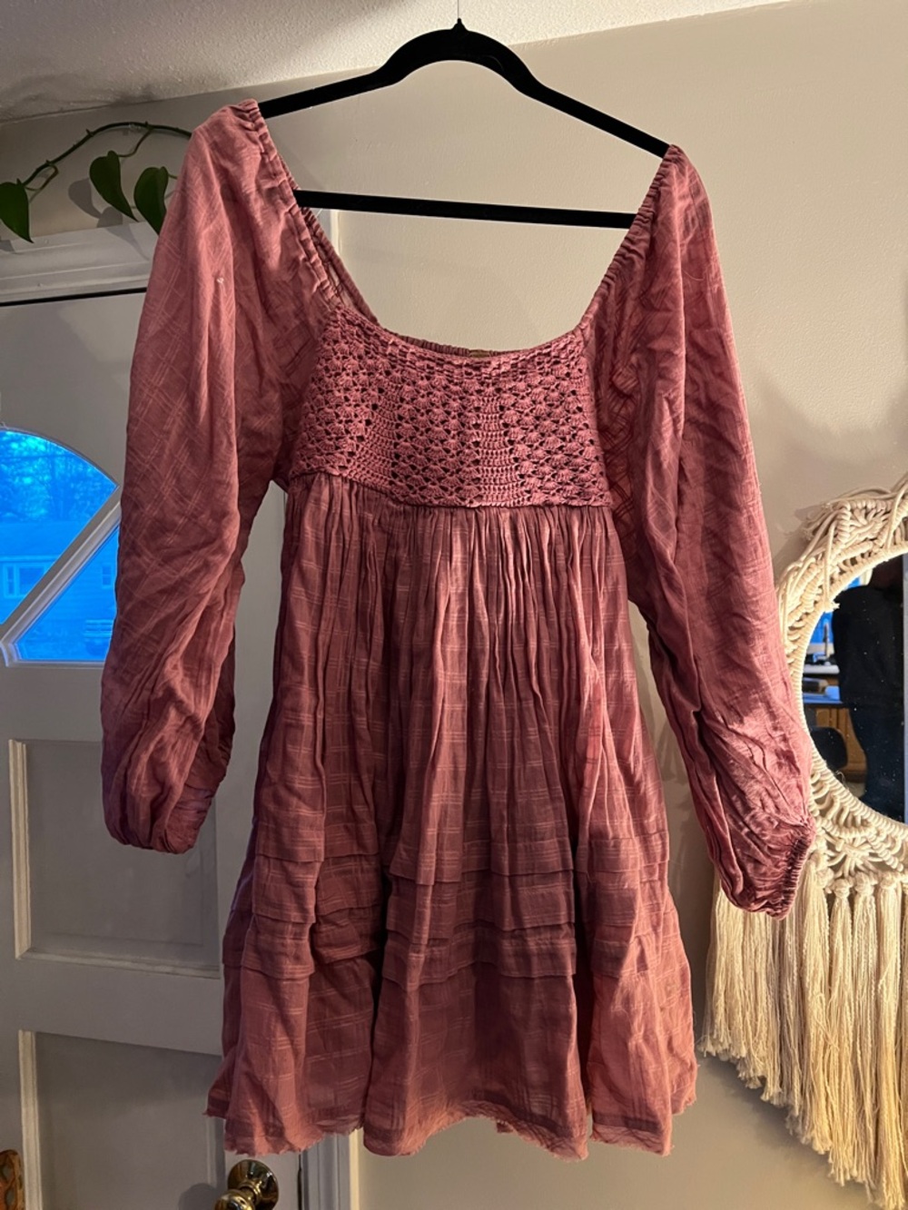 Free People Rose/Mauvepink Crochet Dress 100% Cotton